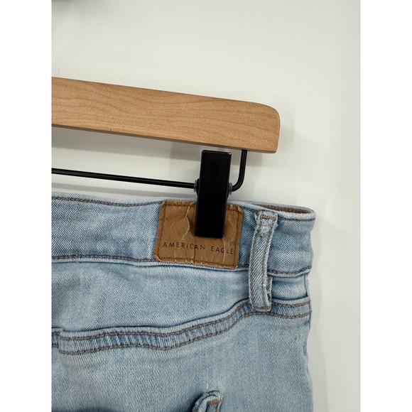 American Eagle Jeans Womens 12 Blue Low Rise Flare Distressed Light Wash - Picture 8 of 13